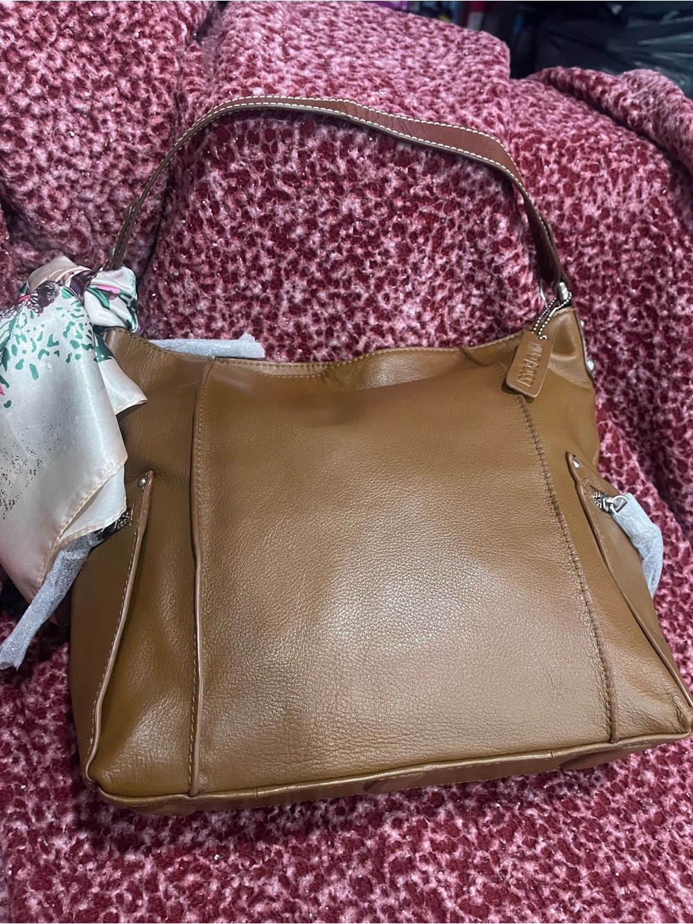 Nino Bossi Leather Shoulder Hobo Bag in Color Block Brown